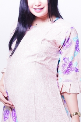 Mama Hamil Baju Hamil Gamis Batik Motif Bunga Mawar Pastel - GMS 257